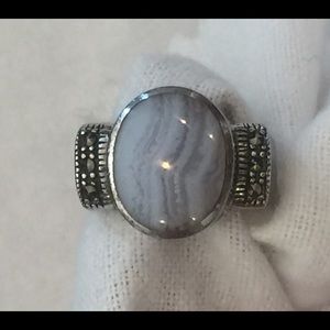 Sterling silver ring with marcasite & purple stone